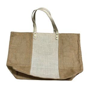 Mud Pie tan striped jute tote bag NWOT beach shopping travel versatile